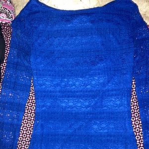 Long sleeve lace-bright blue cocktail dress sz 5-6 fits like 0-2———- Vintage1981